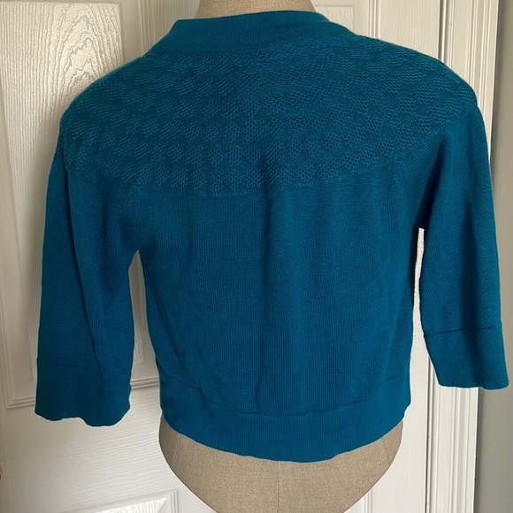 Fossil sweater crop cardigan buttons 3/4 sleeve teal cotton women’s size S - Picture 6 of 15